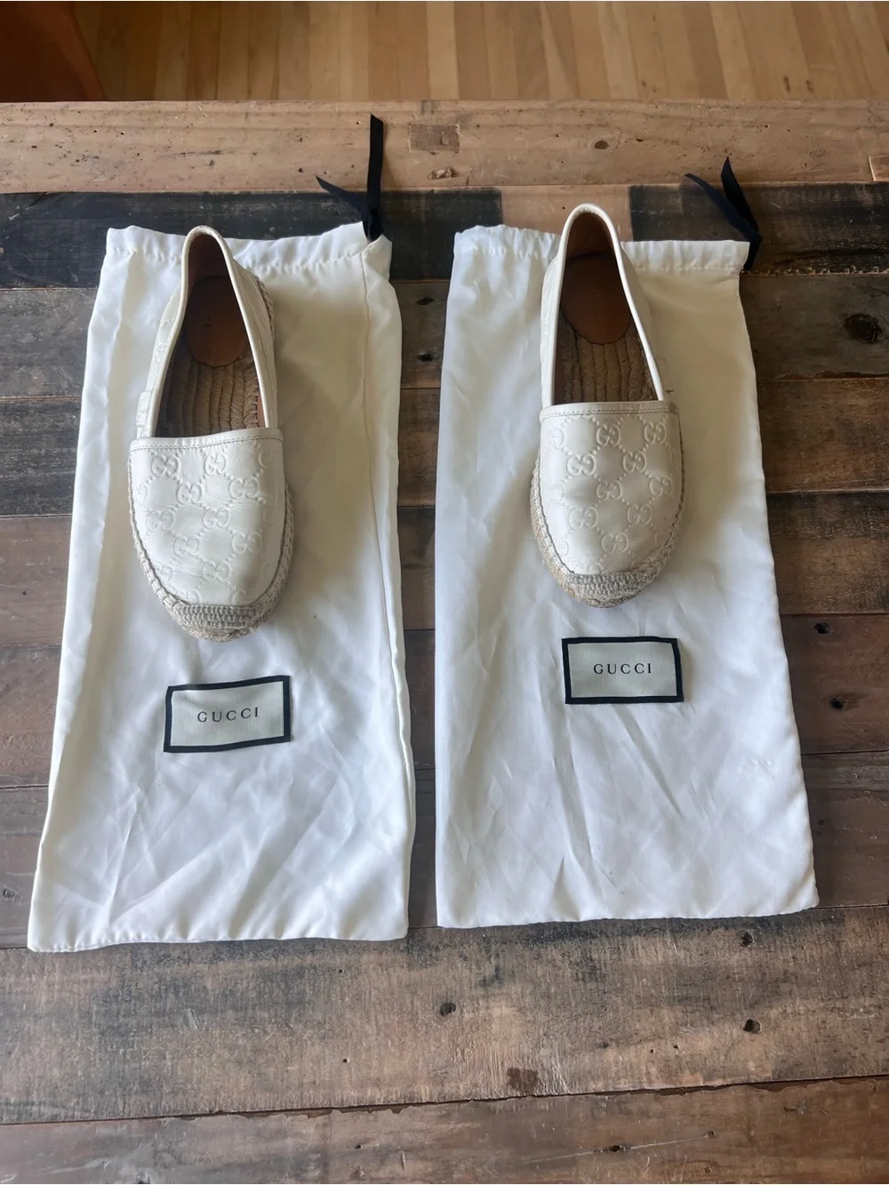 Gucci Cream Embossed Leather Espadrille Slip-Ons